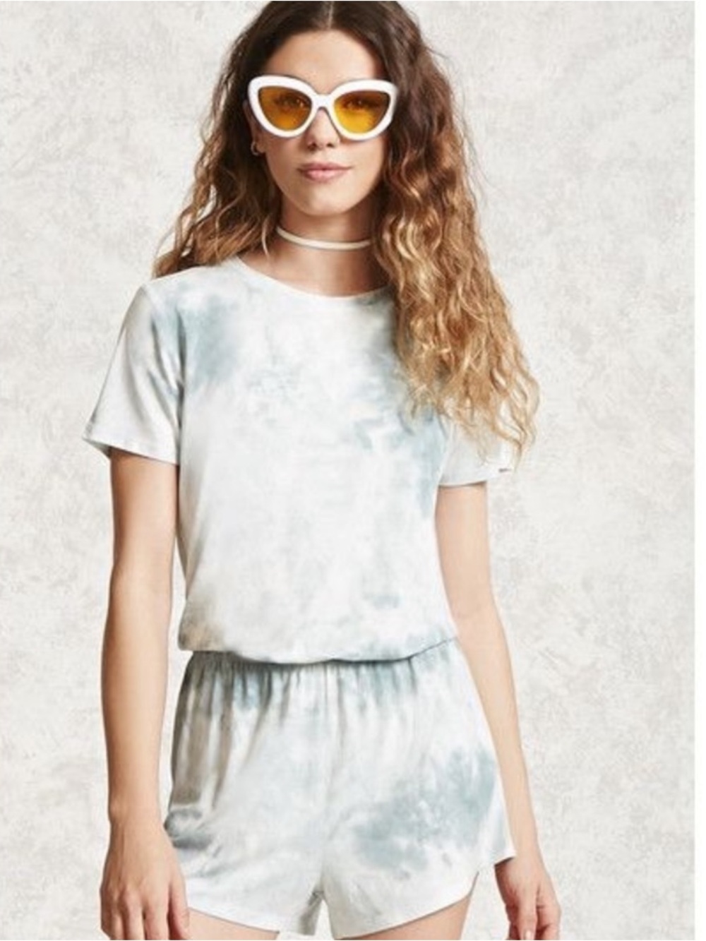 Forever 21 Sage Green Tie-Dye Short Sleeve Romper
